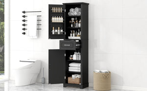English Elm Tall Bathroom Storage Cabinet with Slim Profile, Adjustable Shelves, Anti-Tip Safety & Painted MDF Finish Black N725P246463B