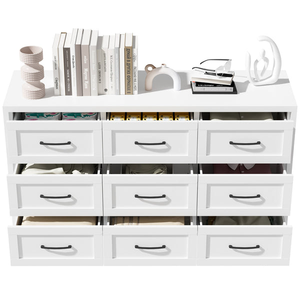 English Elm 9 Drawer Steel Dresser Low Profile White Powder Coated Frame Quiet Glide Bedroom Storage T2398P465982