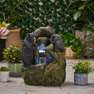 English Elm Christopher Knight Home® - 23.75" Hand Crafted Weather-Resistant Floor Fountain with LED Underwater Lights, Faux Stone Moss Black, 23.75" 71776.00MBLK
