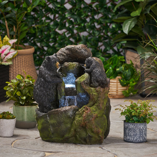English Elm Christopher Knight Home® - 23.75" Hand Crafted Weather-Resistant Floor Fountain with LED Underwater Lights, Faux Stone Moss Black, 23.75" 71776.00MBLK