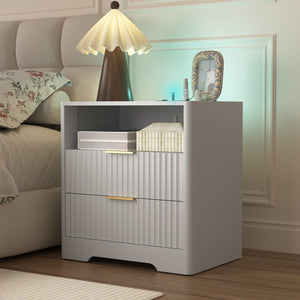 English Elm Nightstand with Usb Charging Ports Ac Outlet Night Light and Cabinet for Bedroom W1321P399421
