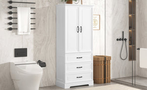 English Elm Tall Bathroom Storage Cabinet - Modern White Design With Adjustable Shelves, Drawers & Doors! N725P206123K-GIGA