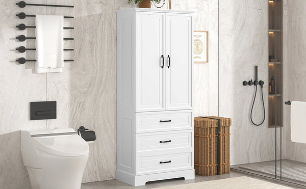 English Elm Tall Bathroom Storage Cabinet - Modern White Design With Adjustable Shelves, Drawers & Doors! N725P206123K-GIGA