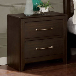 English Elm Walnut 1 Piece Nightstand Only Solid Wood 2-Drawers Bedside Table Brushed Nickel Pull Modern Bedroom