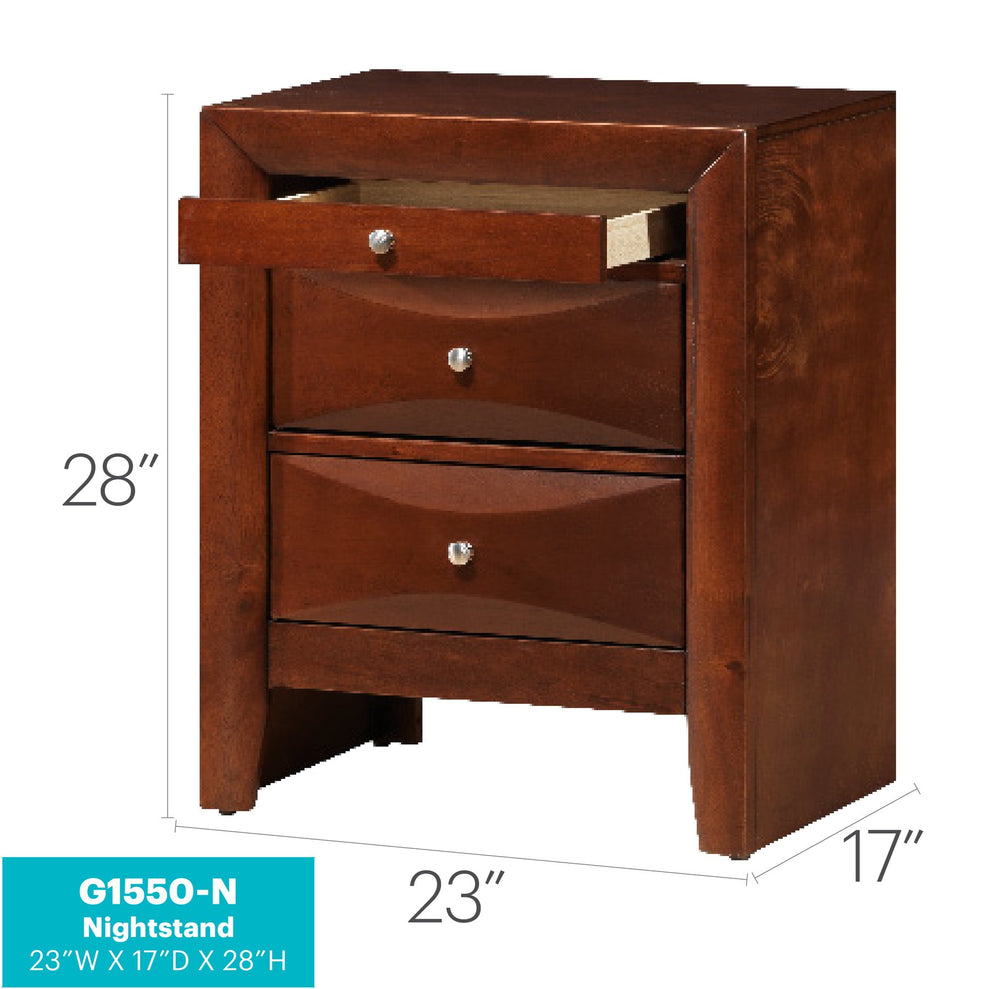 English Elm Sleek Cherry Nightstand With Storage, 3 Drawers Curved Fronts 28"H x 23"W x 17"D No Assembly, Rich Finish B078118252