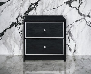 English Elm Jabir Modern Black & Silver Accent Table with Two Drawers, Composite Wood Storage, Sleek Design B2726P243246