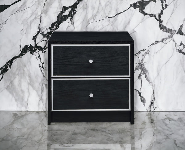 English Elm Jabir Modern Black & Silver Accent Table with Two Drawers, Composite Wood Storage, Sleek Design B2726P243246