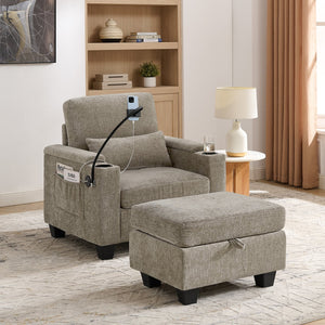 English Elm Single Chenille Manual Recliner with Usb Port Hidden Storage Ottoman and Cup Holders Brown W487P423653