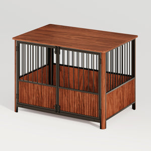 English Elm 43'' Walnut Fluted Wood Dog Crate Doubles as End Table for Medium and Large Pets W1820P336034