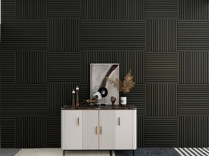 English Elm 4pcs Matte Finish Mdf Acoustic Wall Panels 3d Slat Design for Modern Home Office Matt Black W3022P431990