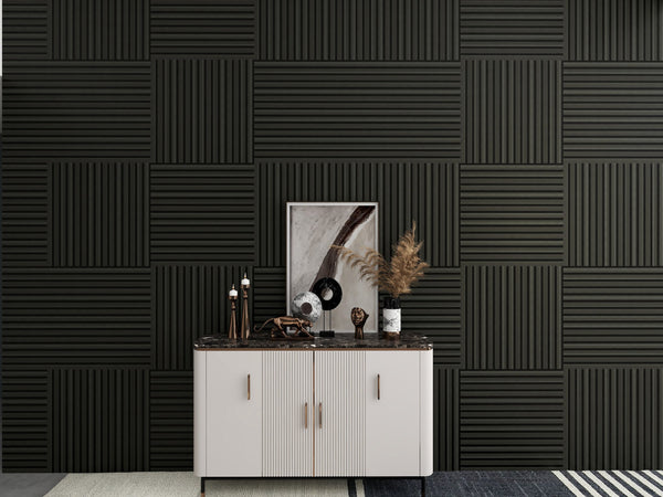 English Elm 4pcs Matte Finish Mdf Acoustic Wall Panels 3d Slat Design for Modern Home Office Matt Black W3022P431990