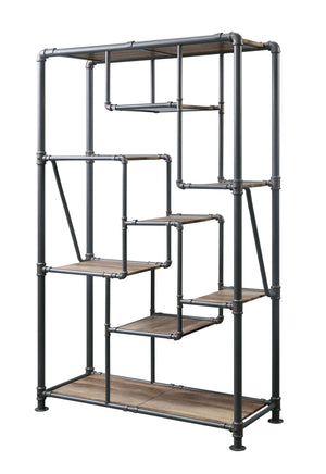 English Elm Brantley Industrial 8-Tier Bookshelf with Metal Frame and Rustic Sandy Gray Finish, Space-Saving Design Oak 79 L x 53 W x 5 H B2726P263367