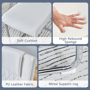 English Elm Table Set With Black Marble-Patterned Top & Stainless Steel Legs, 6 White Pu Chairs For Elegance W1151S01958-GIGA