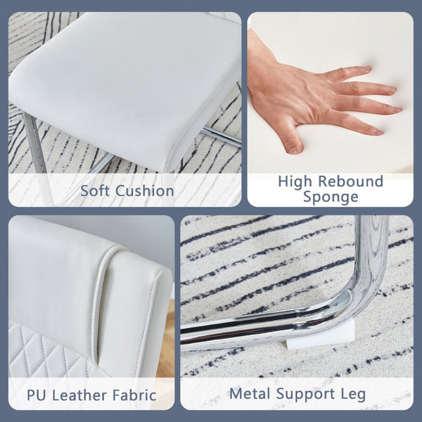 English Elm Table Set With Black Marble-Patterned Top & Stainless Steel Legs, 6 White Pu Chairs For Elegance W1151S01958-GIGA