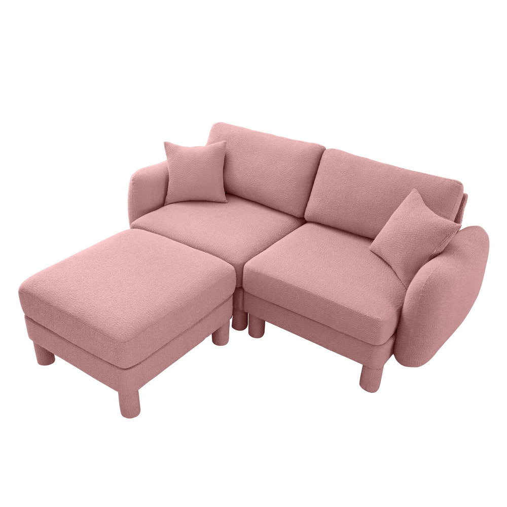 English Elm Boucle Loveseat Sofa With Shell-Shaped Armrests, Removable Ottoman, And Cylindrical Legs In Pink W3041S00291