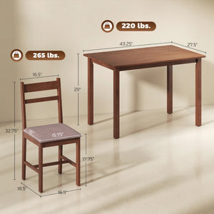 English Elm Kitchen Farmhouse Dining Set Rubberwood Table Four Padded Linen Chairs Compact Nook Brown,Light Brown T3971P459278