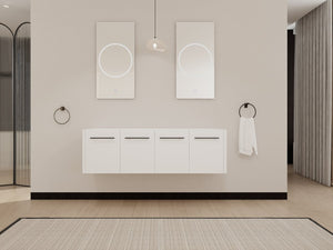 English Elm 60 Inch Wall-mounted Bathroom Vanity Cabinet with Soft-Close Doors, Eco Plywood, Scratch & Water-Resistant Finish Glossy White W999P208036