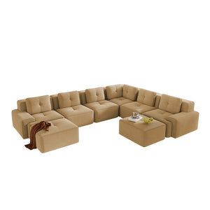 English Elm Modular Corduroy Sectional Sofa 6 Seat V Shaped Corner Couch with Ottomans Living Room Camel W714S01590