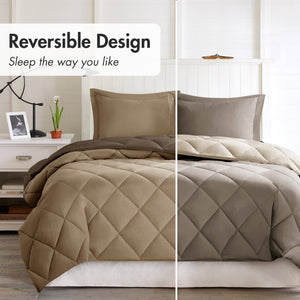 JLA Home Madison Park Essentials - 3M Plush Reversible Diamond Quilted Comforter Set with Scotchgard, Antimicrobial Odor Control, Hypoallergenic Brown/Sand BASI10-0196