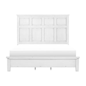 English Elm Antique White Panel King Bed Farmhouse Cottage Wood Frame with Picture Molding B011S01518