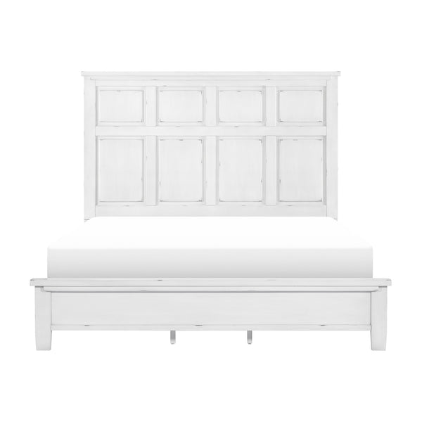 English Elm Antique White Panel King Bed Farmhouse Cottage Wood Frame with Picture Molding B011S01518