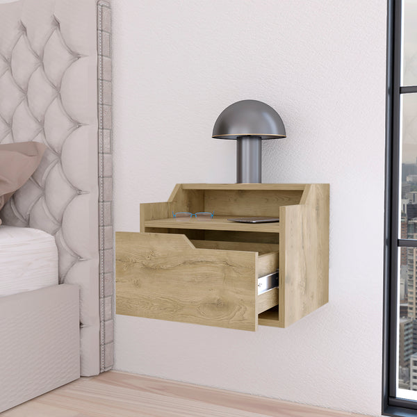 English Elm Florence Floating Nightstand Wall-Mounted with Drawer & Dual Shelves | Sleek Modern Storage, 15.7” W B128P148915