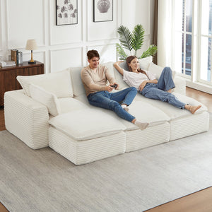 English Elm Cloud Corduroy Sectional Sofa Plush Modular L-shape with Ottoman for Living Room W2339S00139