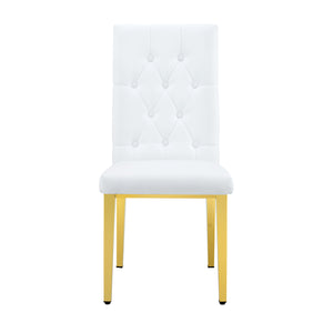 English Elm 4 white dining chairs set with gold legs, quilted PU, stud detailing, armless modern vintage style, easy assembly W1151131992