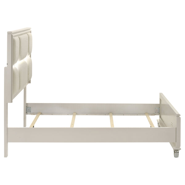 English Elm Gwendolyn Ivory Boucle Queen Bed with Led Star Headboard and Turned Feet B062S01620