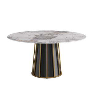 English Elm 59.05"Modern 59.05" Modern Round Dining Table With Premium Sintered Stone Top & Iron Base For 6-8 People W1535S00446