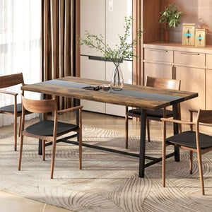 English Elm Homcom Industrial Dining Table Seats 8 Rustic Wood Grain Top Steel Frame W2225P485647