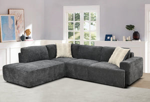 English Elm Sleeper Sectional with Storage Chaise Tufted Chenille Pull Out Sofa Bed Living Room Dark Grey W1417S00218