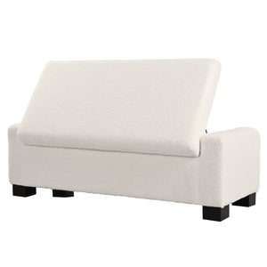 English Elm 50" Upholstered Storage Bench Textured Fabric Hinged Lid Birch Legs Bedroom Entryway N767P397108B