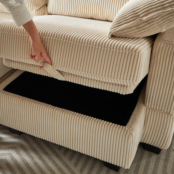 English Elm 113.5'' Modular Sectional Sofa with Storage Ottoman, Convertible U or L Shape Sleeper for 6 Seats Beige W834S00253