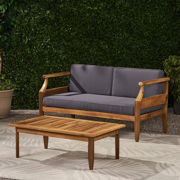 English Elm Christopher Knight Home® - Aston Acacia Wood Outdoor Loveseat Set with Water-Resistant Cushions and Mid-Century Modern Frame Teak 68891.00DGRY