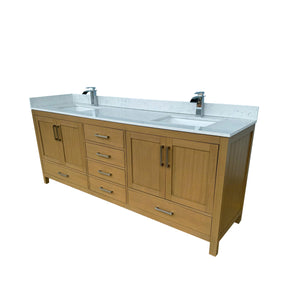 English Elm 84" Double Sink Bathroom Vanity Desert Oak Finish Solid Wood 4 Doors 6 Drawers T3785P442237