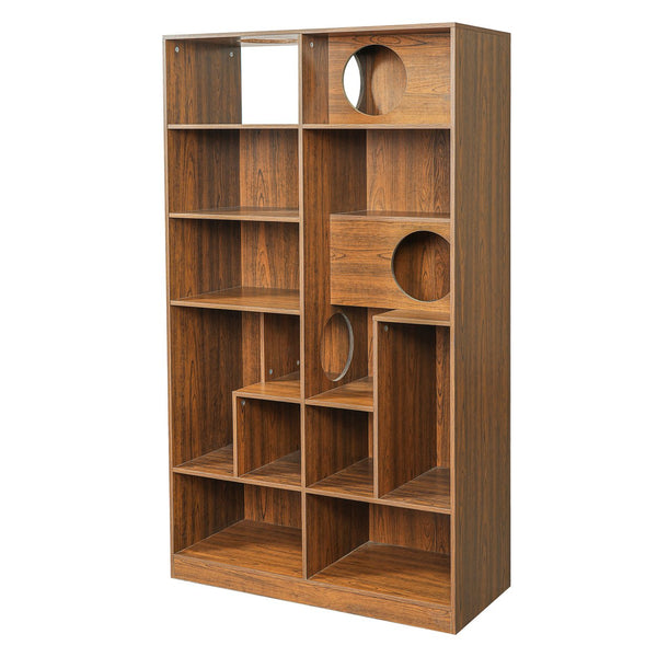 English Elm Modern Wood Grain Bookshelf Cat Habitat with Climbing Cubbies for Living Room Brown N752P395027D