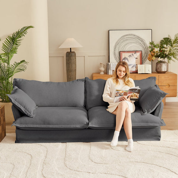 English Elm 87.4'' Modern Comfy Upholstered Sofa Cloud Couch - Deep Seat, Removable Washable Covers, Plush Dark Gray W2357P272956