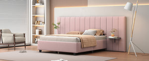 English Elm Queen Upholstered Platform Bed with Oversized Velvet Headboard, Built-In Shelves, Modern Comfort and Support for Relaxation Pink SF000138AAH