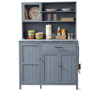 English Elm (with Hutch) Topamx Solid Fir Potting Bench Patio Workstation Spice Rack Drawer Gray N717P404330E