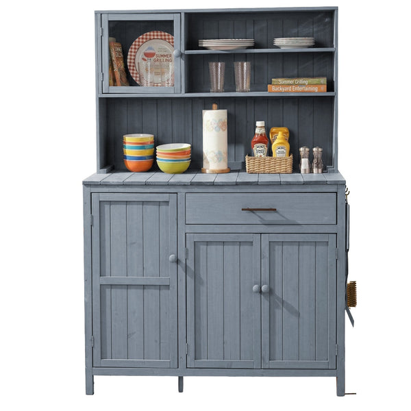 English Elm (with Hutch) Topamx Solid Fir Potting Bench Patio Workstation Spice Rack Drawer Gray N717P404330E