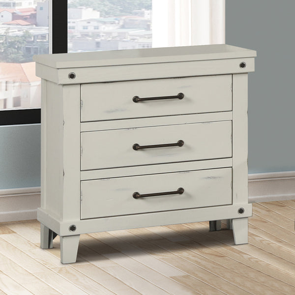 English Elm 3 Solid Wood Nightstand with USB Charging Port and Three Storage Drawers, Custom Hardware Appeal White 30.5 L x 20 W x 31.5 H B2699P239134