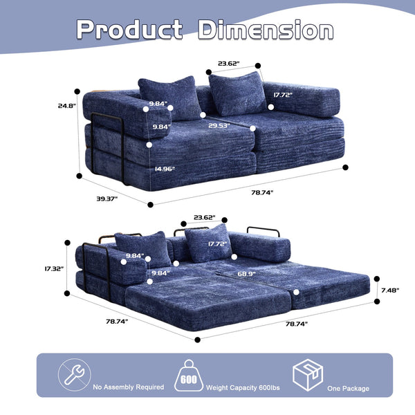 English Elm Compression Convertible Floor Sofa Bed – Stylish Chenille Loveseat, Easy Setup, Ideal For Small Spaces W3723P345645