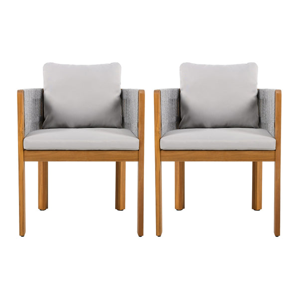 English Elm Christopher Knight Home® - Acacia Outdoor Dining Chairs Set of 2 with Rope Handles, Waterproof Washable Cushions, 400 lb Capacity Grey,Teak N779P279983G
