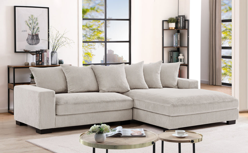 English Elm Luxe Oversized L-Shaped Sectional Sofa With Chaise - Soft Ivory Corduroy, Perfect For Family Living B2735S00006