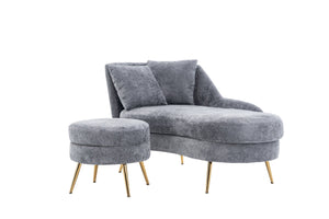 English Elm 58'' Chenille Chaise Lounge with Footstool Pocket Spring Comfort for Bedroom Living Room W2363S00089