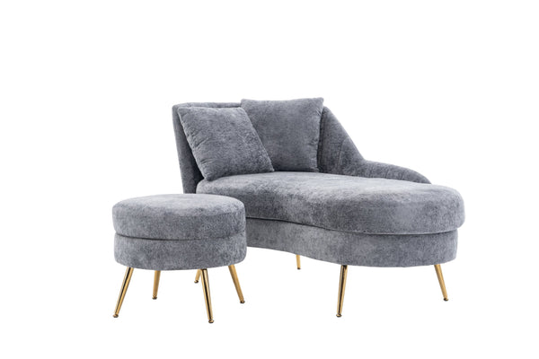 English Elm 58'' Chenille Chaise Lounge with Footstool Pocket Spring Comfort for Bedroom Living Room W2363S00089