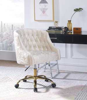 English Elm Levian Cream Velvet Office Chair with Gold Base, 360° Swivel, Adjustable Height, Tufted Comfort B2726P266289