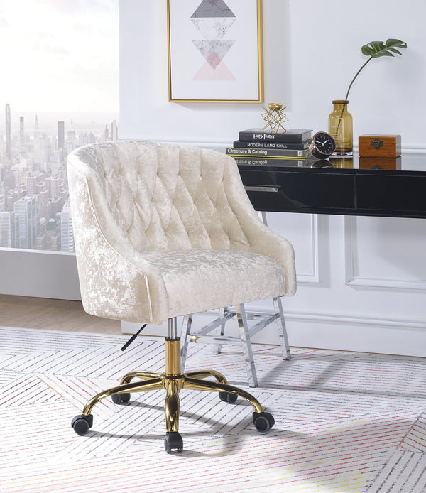 English Elm Levian Cream Velvet Office Chair with Gold Base, 360° Swivel, Adjustable Height, Tufted Comfort B2726P266289