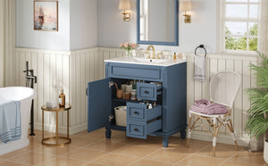 English Elm 30" French-Inspired Bathroom Vanity With Ceramic Sink, Soft-Close Drawers & Elegant Storage Solutions N710P323323C